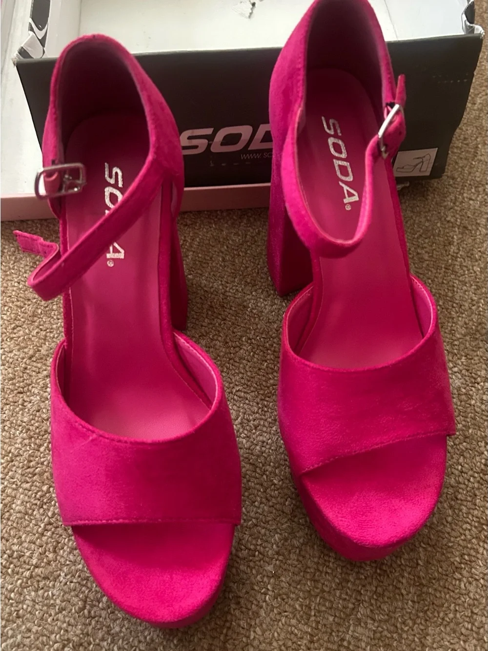 Soda Hot Pink Platform Block Heel Sandal